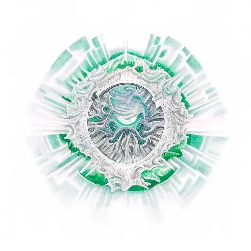 A Stunning Tattoo Of A Green And White Crystal Formation Erupting From The Skin