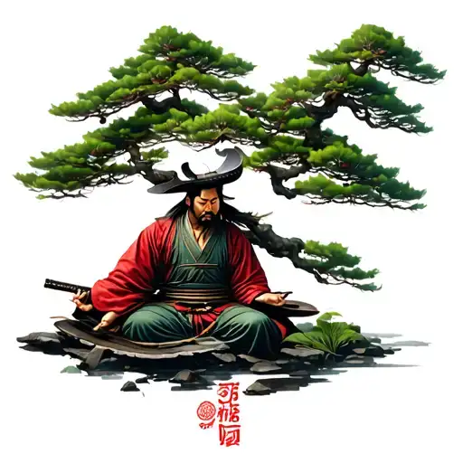 Samurai Tattoo Surrounding Him A Bonsai Tree