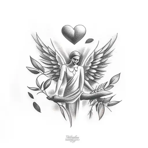 Olive Leafs Wrapped Around Arm With Falling Angel