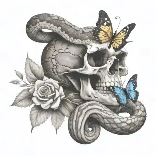 Rattlesnake Around A Skull With A G59 Logo And Crown On It With A Butterfly