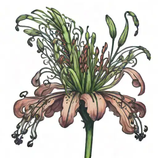 Big Red Lycoris Radiata In A Wiggly Line