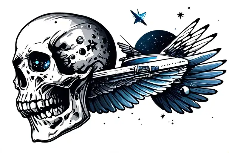 Skull Flying Into Space