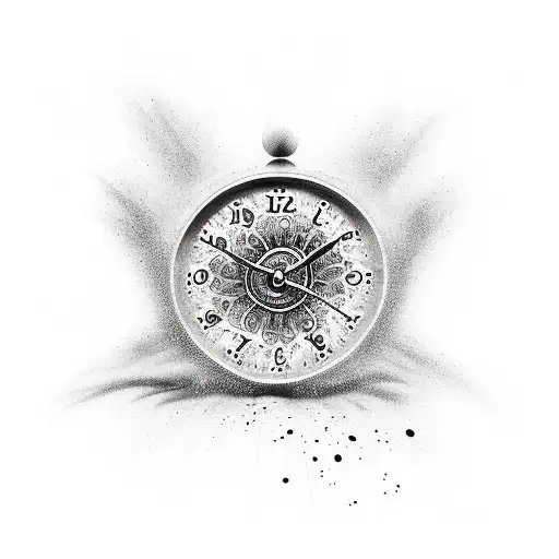 Realistic Black-and-white Tattoo Of A Shattering Clock