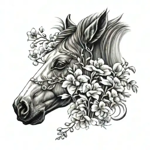 Paw Print In Horse Hoofprint With Flowers