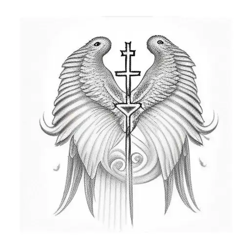 Jian Bird With Angel Wings With The Tail The Bottom Of A Cross