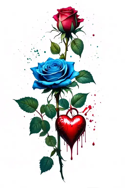 Blue Rose With Bleeding Heart Made