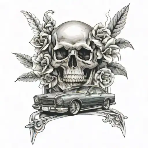Skull And Flower And Car