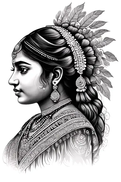 Indian Female Head Potrate Traditional Style