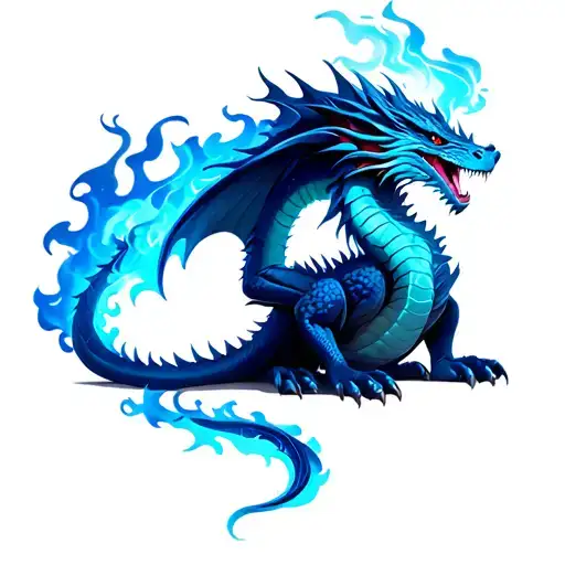 Sitting Dragon Breathing Blue Fire