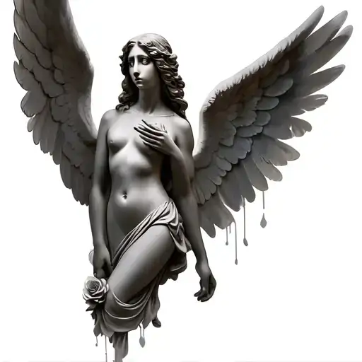 Angel Face Only Wings Background And Rose