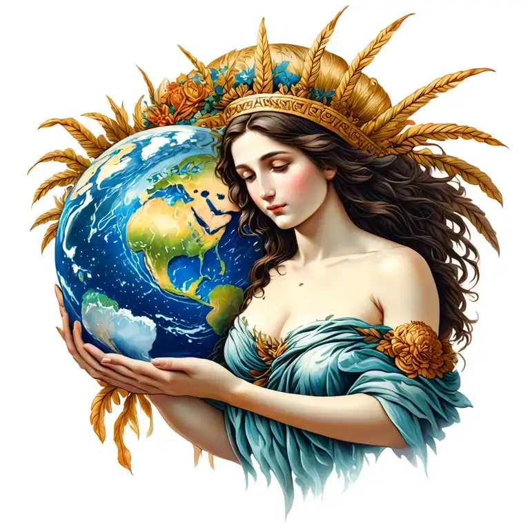 Greek Goddess Gaia Holding Earth