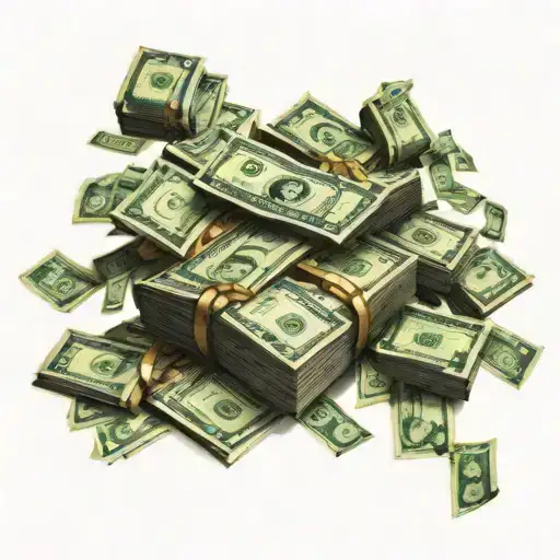 A Stack Of Money With Musical Notes Floating Around It