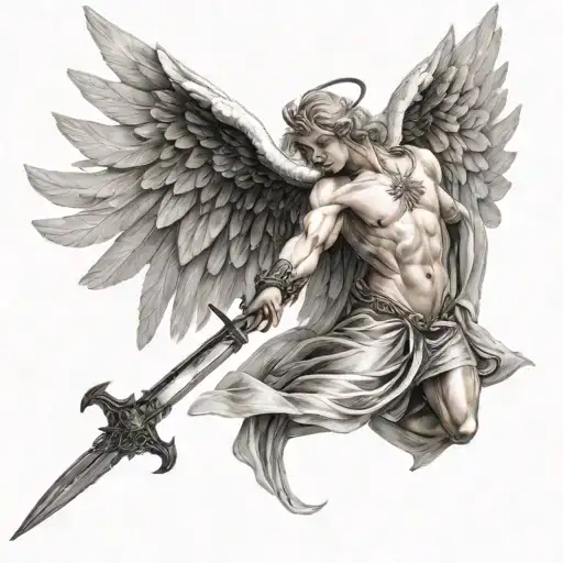 Angel With Wisp Wings Holding A Sword