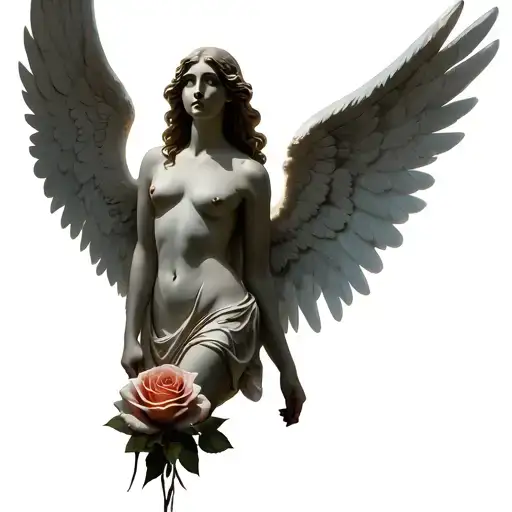 Angel Face Wings Background And Rose