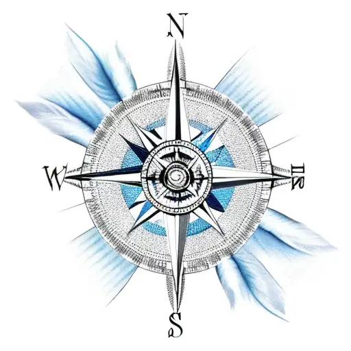 Compass With Blue Feathers