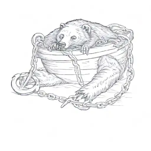 A Bear Chained To An Anchor Unable To Get Up Symbolizing Sin Of Sloth