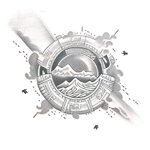 Full Arm Tattoo Airplane Sea Mountains Globe