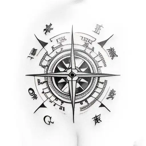 Full Arm Tattoo Airplane Compass Sea Mountains Globe