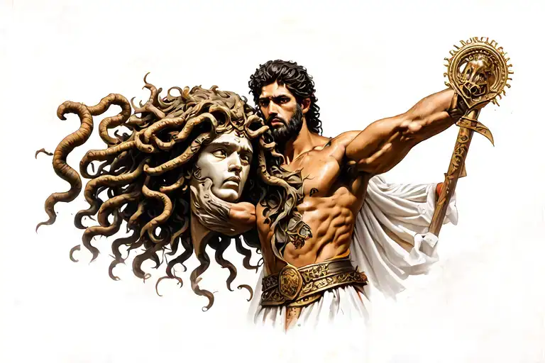 Standing Spartan Who Gives The Decu Decu Holding The Head Of Medusa Cutting By Hair