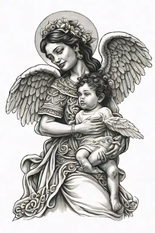 Mexican Angel Holding Child Portrait