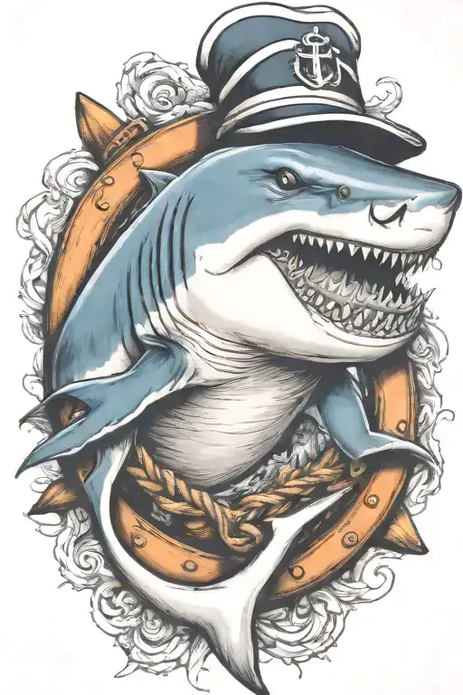 Shark Biting An Anchor Wearing A Sailor Hat