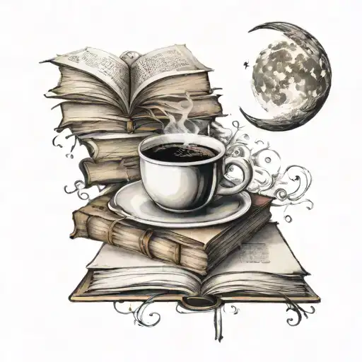 Books Coffee Moon Merging Together