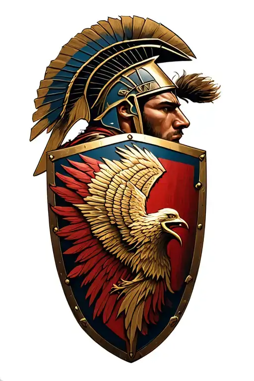 Spartan In Profile Holding A Shield With A Phoenix Drawn On It In His Hand
