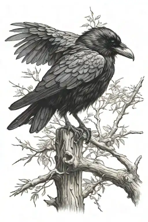 Raven Perched On A Branch
