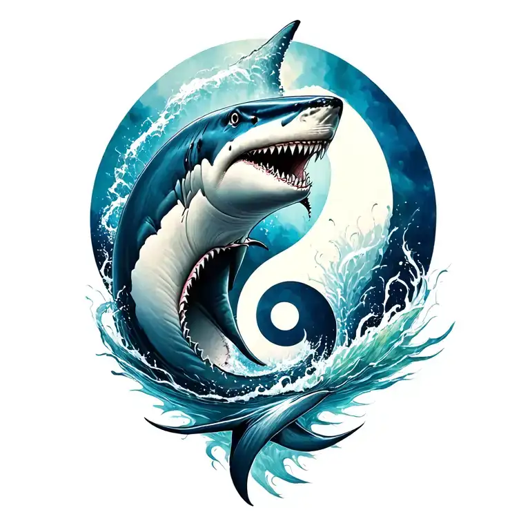 Yingyang Style Half Great White Shark Half Killer Whle