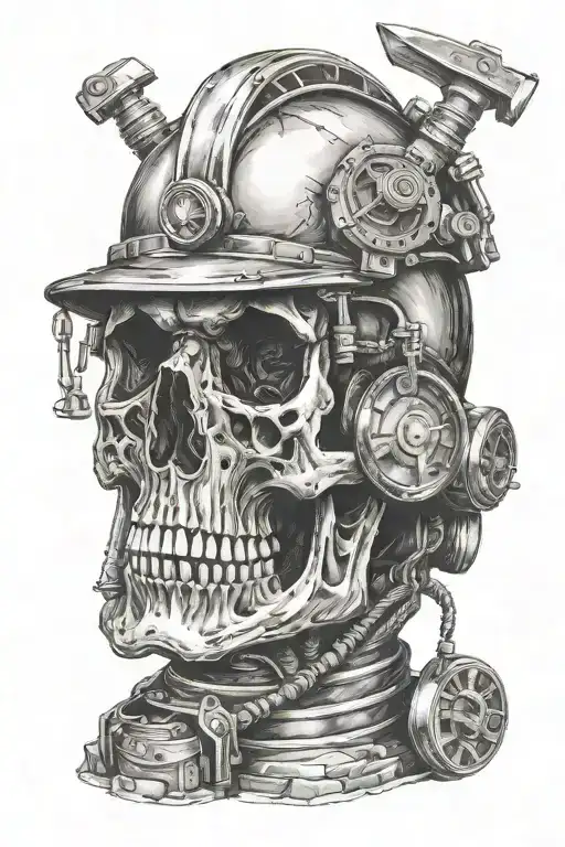 A Skull With A Miner Helmet
