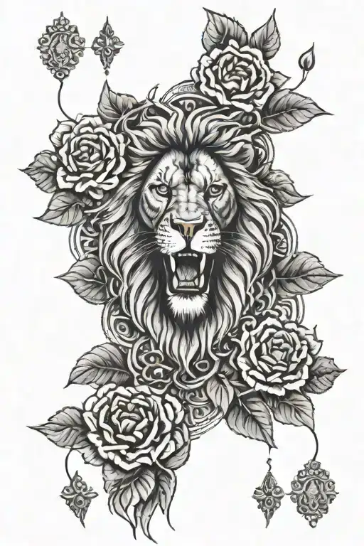 Lion With Geraniums And Ruby Eyes Looking