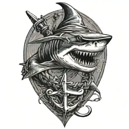 Shark Biting An Anchor Wearing A Sailor Hat