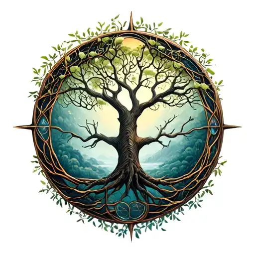 Tree Of Life Inside Circle Of Ouroboros
