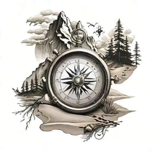 Mountains And Beach With Compass