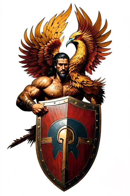 Spartan Holding A Phoenix Shield In His Handi Want A