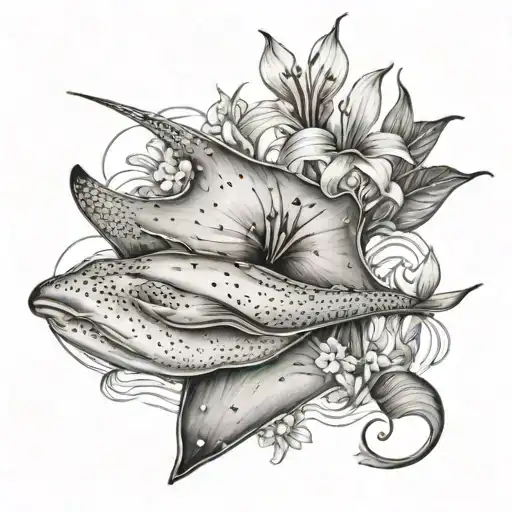 Flowers And Stingray Swimming Together Symbolizing Freedom