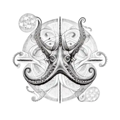 Celestial Gemini Constellation With An Octopus Intertwined