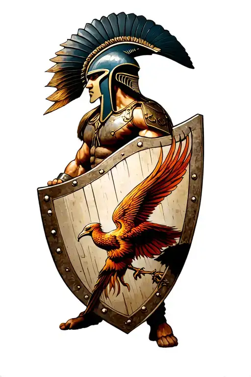 Spartan In Profile Holding A Shield With A Phoenix Drawn On It In His Hand