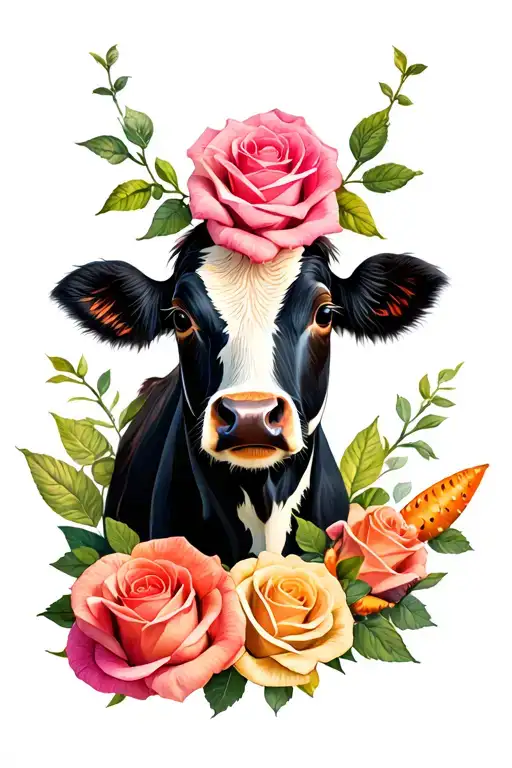 Cute Baby Hyland Cow And Roses And Pices Zodiac Sign
