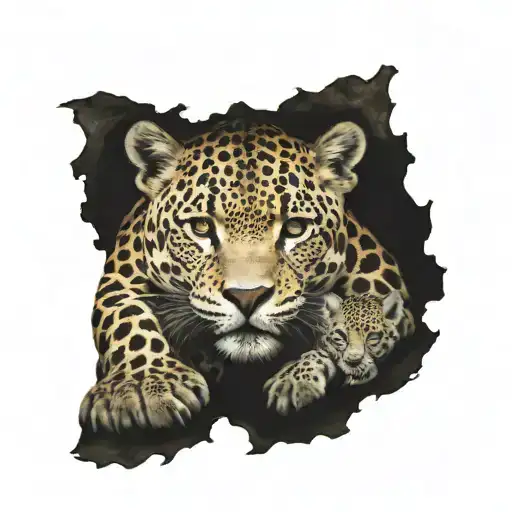 Jaguar With 3 Baby Jaguar Surrounded