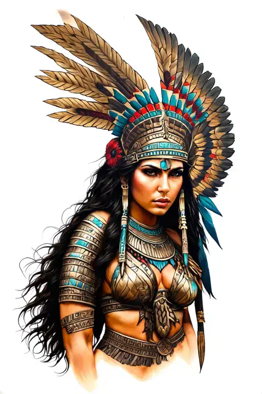 Aztec Design Incorporating Sexy Female Warrior For A Male Sleeve