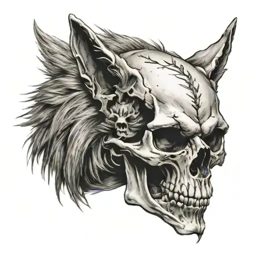 Skull With Wolf On Top Of The Head