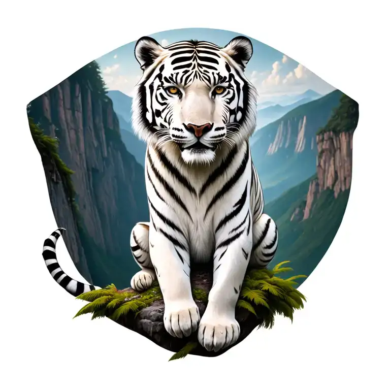 White Tiger Sitting On Cliff No Backround