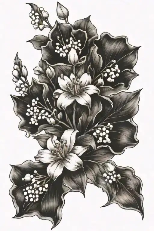 Sketch Marigold And Lily Of The Valley Bouquet