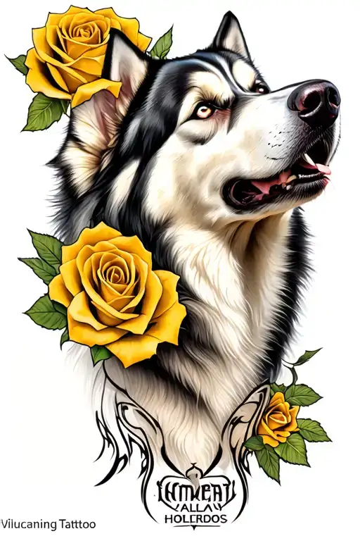 Husky Howling Yellow Rose