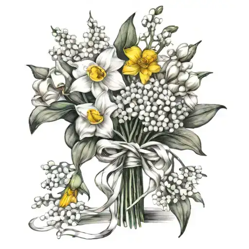 Daffodil Lily Of The Valley Carnation Bouquet Tied