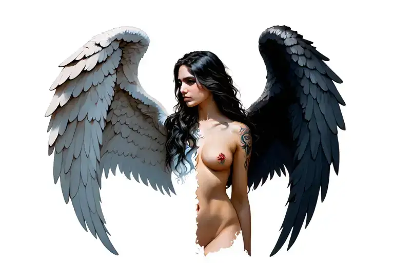 Whole Body Half Angel And Half Of The Angel Wings And A Demon Wing