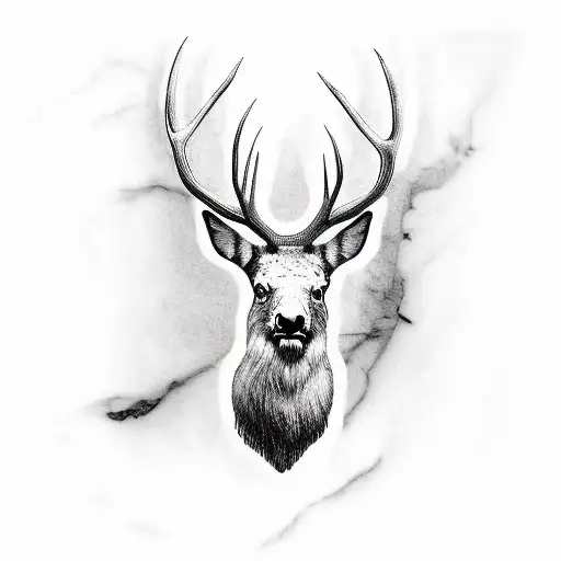 Elk Head Half Black And White Marble Half Color With Plants