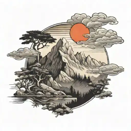 Kukuri And Rising Sun On Nepalese Mountains In A Circle