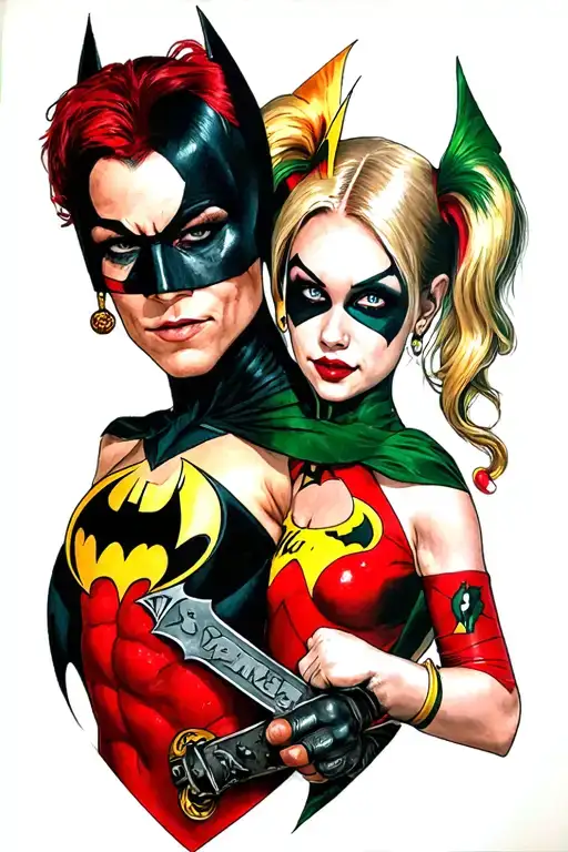 Batman Robin Harley Quinn Holding A Halligan